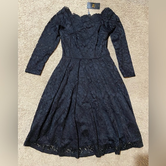 MISSMAY Women's Retro Floral Lace Long Sleeve Boat Neck Swing Dress Small NWT - Picture 1 of 14